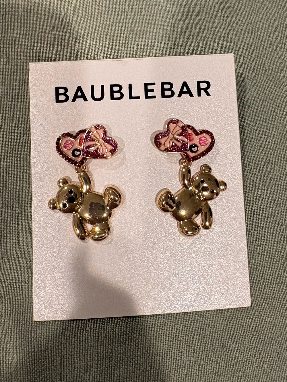 BaubleBar Gold Teddy Drop Earrings with Pink Heart Tops